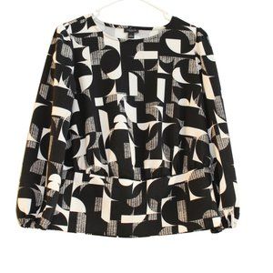 NWOT, Ann Taylor, Black Geo-Print Blouse, Size S